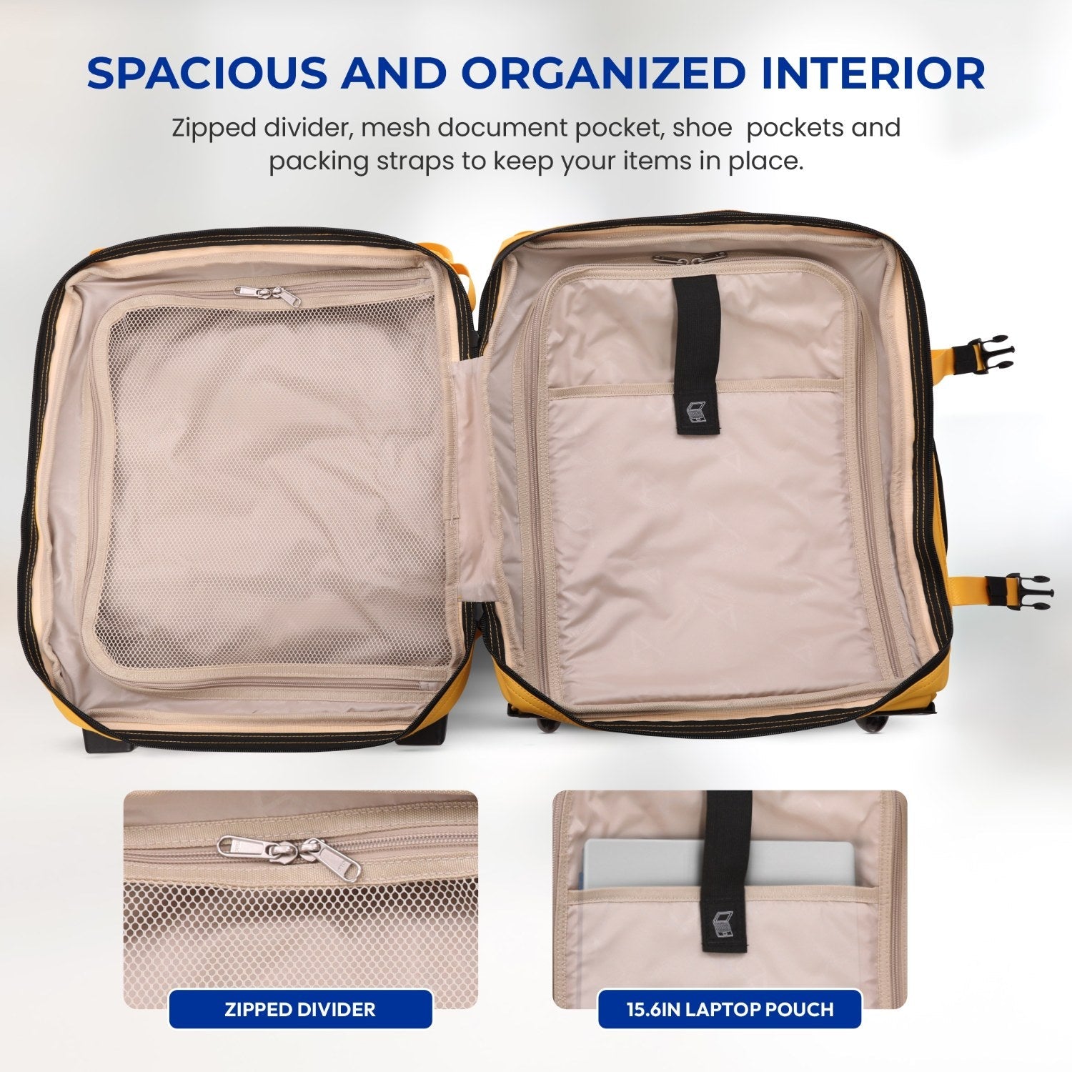 Aerolite Waterproof 45x36x20cm Easyjet Underseat Cabin Bag – 32L Travel Trolley with 2 Wheels, TSA Lock & 15.6” Laptop Compartment – Easyjet Maximum Size Hand Luggage - Mango