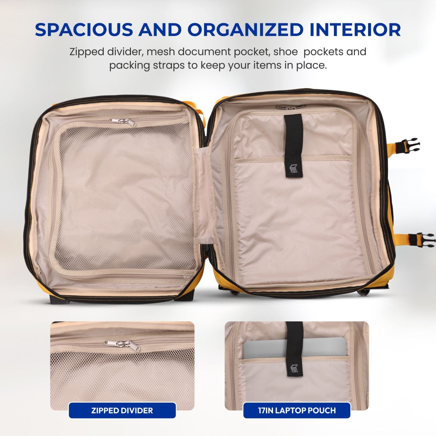 Aerolite Waterproof Trolley Cabin Bag, Ryanair Priority Max Size 55x40×20 cm, 44L Carry-On with 17" Laptop Sleeve, TSA Lock & 2 Wheels – Mango