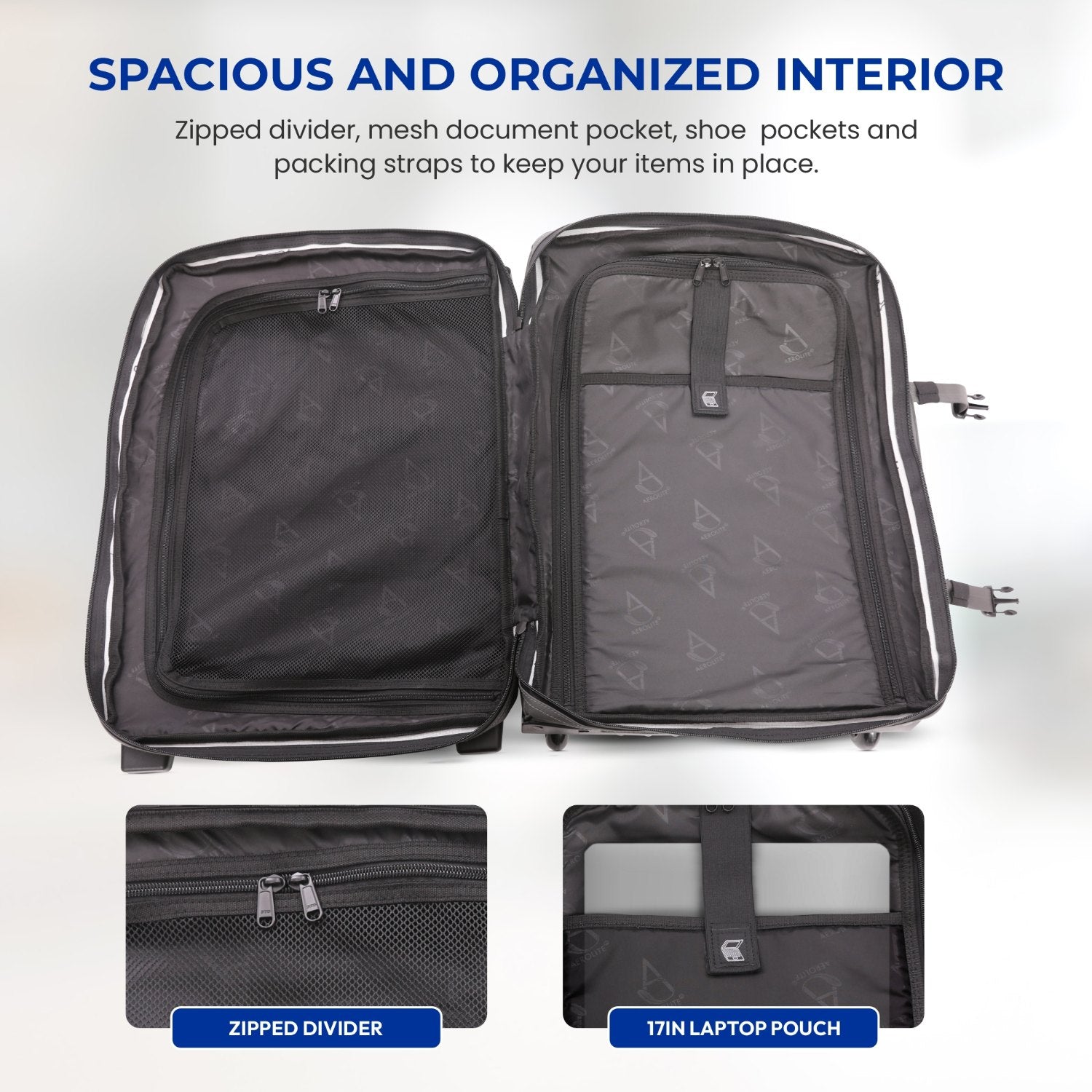 Aerolite Waterproof Trolley Cabin Bag, Ryanair Priority Max Size 55x40×20 cm, 44L Carry-On with 17" Laptop Sleeve, TSA Lock & 2 Wheels – Dark Green