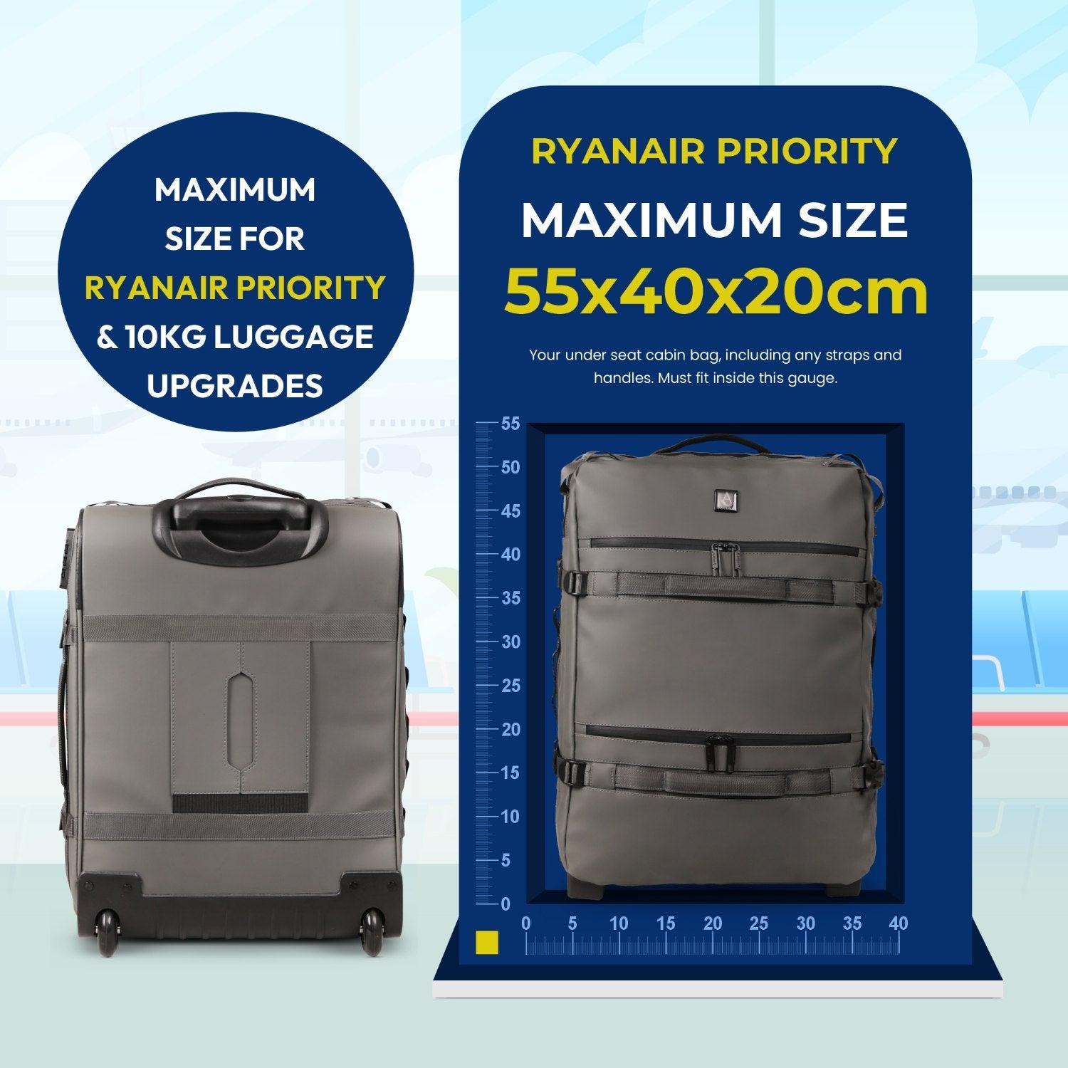 Aerolite Waterproof Trolley Cabin Bag, Ryanair Priority Max Size 55x40×20 cm, 44L Carry-On with 17" Laptop Sleeve, TSA Lock & 2 Wheels – Dark Green