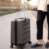 Aerolite suitcase on city street with telescopic handle
