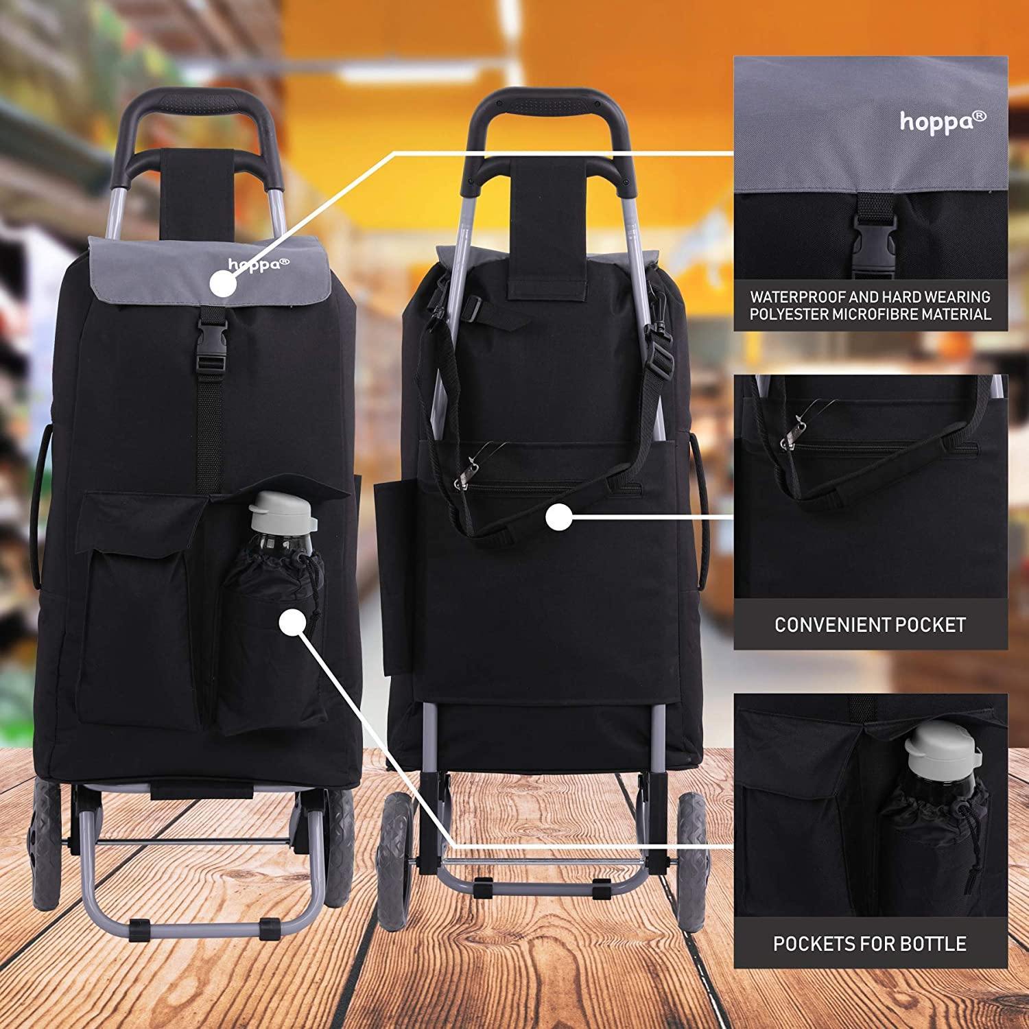 Hoppa Fully Insulated Lightweight 2024 Model 2 Wheeled Large 42 - Litre Capacity Shopping Trolley Bag 95cm, 2.1kg with Shoulder Strap - Packed Direct UK