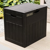 Olsen & Smith 126L Capacity Outdoor Garden Plastic Storage Box Small Balcony Furniture - Lockable with Padlock Lock, Weather Resistant, Wood Panel Look Shed Chest - Packed Direct UK