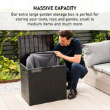Olsen & Smith 126L Capacity Outdoor Garden Plastic Storage Box Small Balcony Furniture - Lockable with Padlock Lock, Weather Resistant, Wood Panel Look Shed Chest - Packed Direct UK