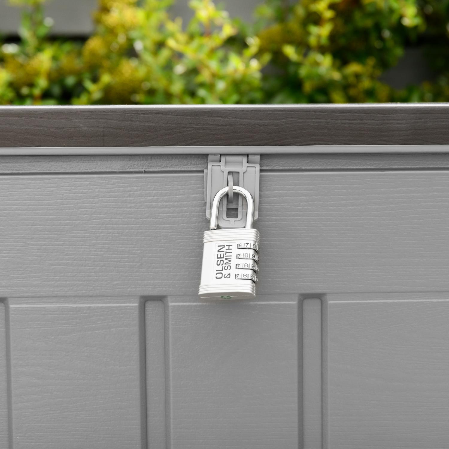 Olsen & Smith 680L/830L MASSIVE Capacity Outdoor Garden Storage Box Plastic Shed - Weatherproof & Sit On with Wood Effect Chest - Packed Direct UK