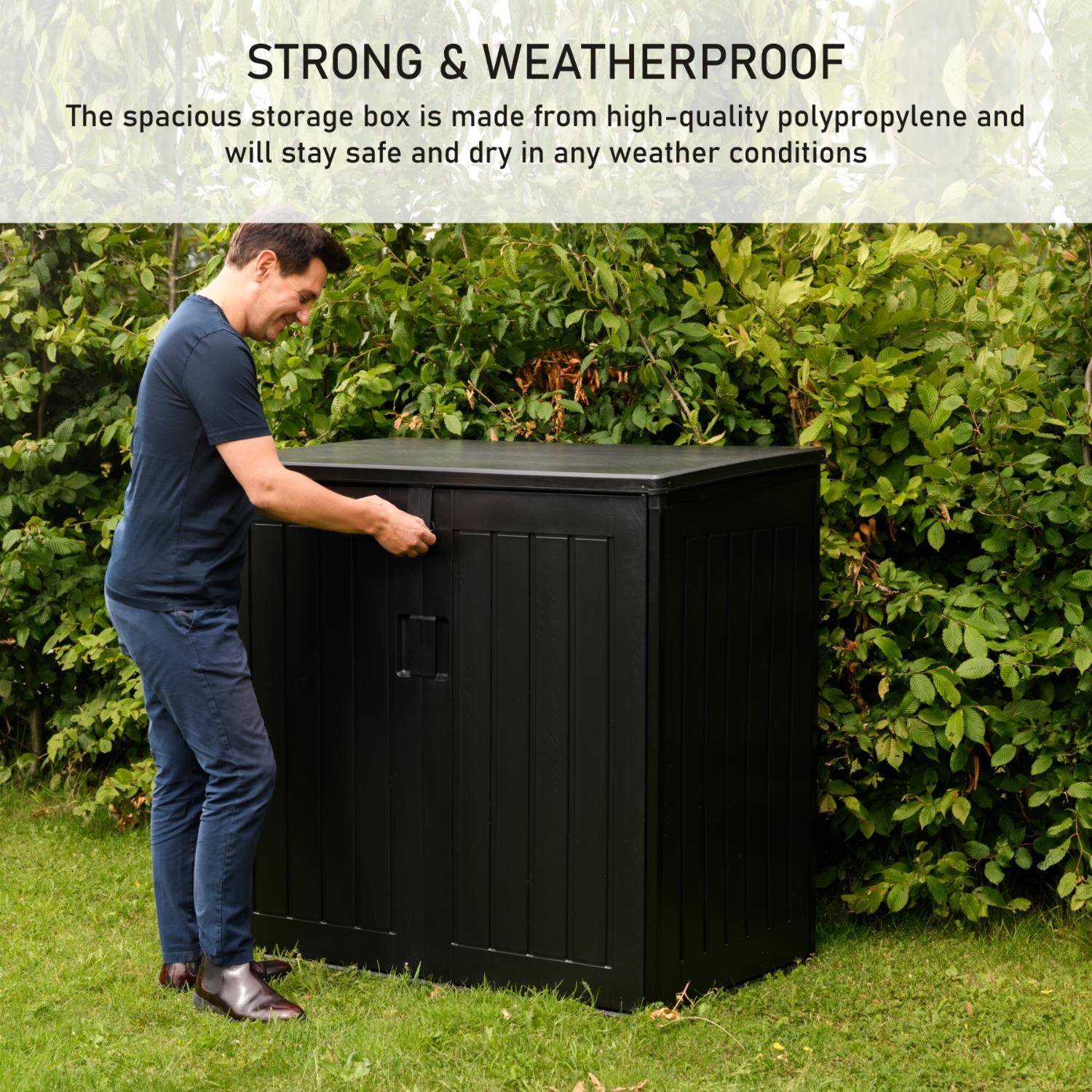 Olsen & Smith MASSIVE Capacity 1170/775L Outdoor Garden Storage Box Plastic Shed Garbage - Weatherproof with Wood Effect (1170/775 Litre) - Packed Direct UK