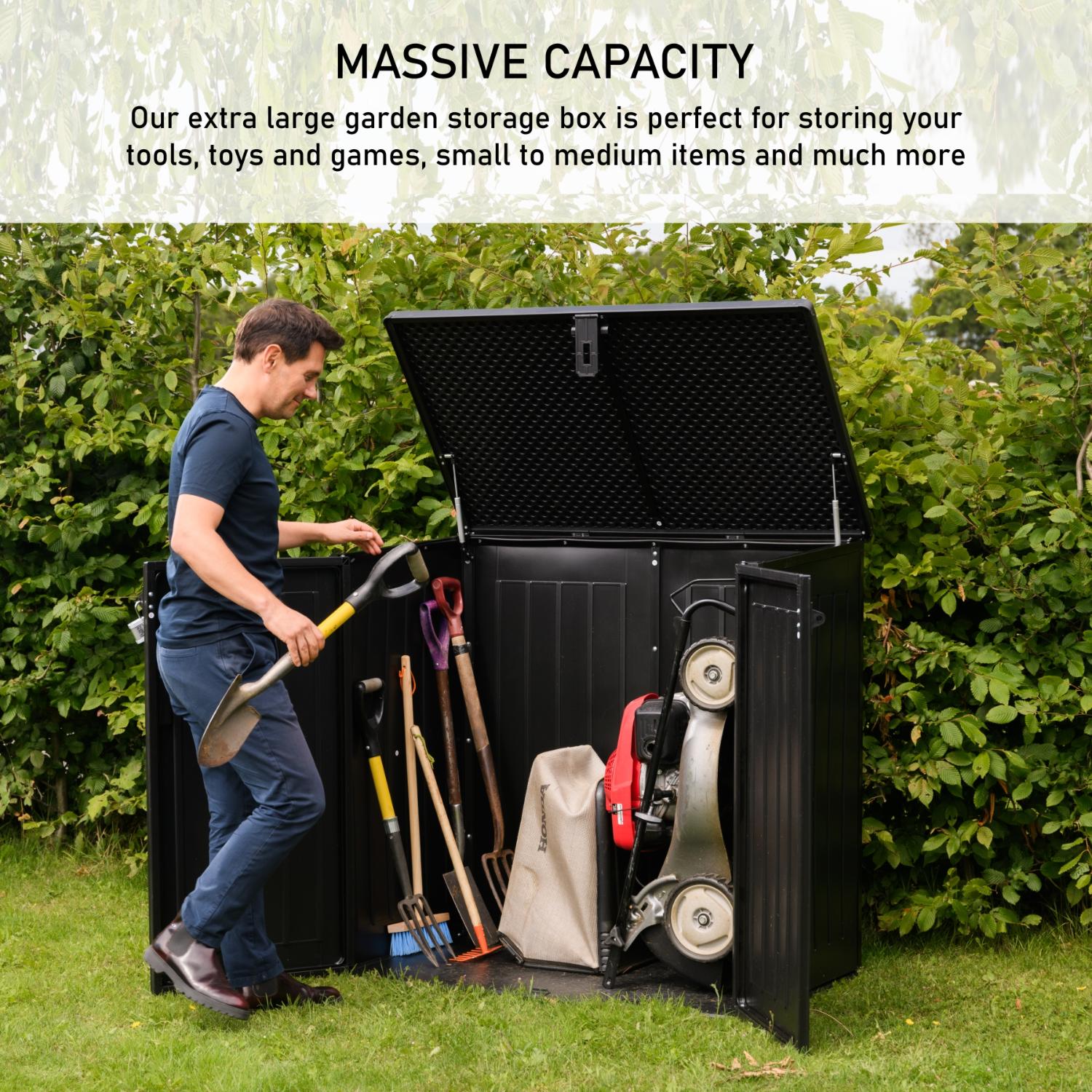 Olsen & Smith MASSIVE Capacity 1170/775L Outdoor Garden Storage Box Plastic Shed Garbage - Weatherproof with Wood Effect (1170/775 Litre) - Packed Direct UK