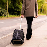 Aerolite 40x20x25cm Ryanair eco-friendly quilted backpack trolley bag with 2 wheels and extendable handle, ideal for travel.