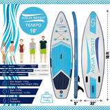 AQUA SPIRIT Tempo 10' iSUP Inflatable Stand up Paddle Board for Adult Beginners/Intermediate with Backpack, Leash, Paddle, Changing Mat & Waterproof Phone Case