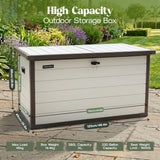 Olsen & Smith 380L Large Garden Storage Box Weather Resistant Outdoor Storage Chest with Lockable Lid Padlock Wood Effect Plastic Cushion Storage Box Heavy Duty Patio Storage Beige