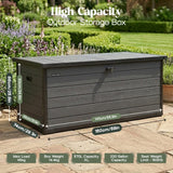 Olsen & Smith 570L Large Garden Storage Box Weather Resistant Outdoor Storage Chest with Lockable Lid Padlock Wood Effect Plastic Cushion Storage Box Heavy Duty Patio Storage Grey