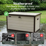 Olsen & Smith 380L Large Garden Storage Box Weather Resistant Outdoor Storage Chest with Lockable Lid Padlock Wood Effect Plastic Cushion Storage Box Heavy Duty Patio Storage Beige
