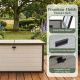 Olsen & Smith 380L Large Garden Storage Box Weather Resistant Outdoor Storage Chest with Lockable Lid Padlock Wood Effect Plastic Cushion Storage Box Heavy Duty Patio Storage Beige
