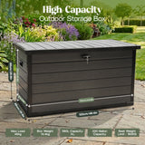 Olsen & Smith 380L Large Garden Storage Box Weather Resistant Outdoor Storage Chest with Lockable Lid Padlock Wood Effect Plastic Cushion Storage Box Heavy Duty Patio Storage Grey