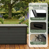 Olsen & Smith 380L Large Garden Storage Box Weather Resistant Outdoor Storage Chest with Lockable Lid Padlock Wood Effect Plastic Cushion Storage Box Heavy Duty Patio Storage Grey