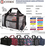 5 Cities (40x20x25cm) Ryanair Approved Hand Luggage Holdall Flight Bag, Under Seat Cabin Holdall – Take The Max On Board