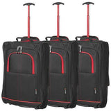 5 Cities (55x35x20cm) Lightweight Cabin Hand Luggage Set (Black + Navy + Green) - Packed Direct UK