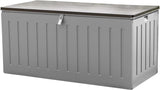 Olsen & Smith 830L Capacity Outdoor Garden Storage Box With Padlock Plastic Shed - Weatherproof & Sit On with Wood Effect Chest (830-Litre, Anthracite)