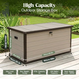 Olsen & Smith 570L Large Garden Storage Box Weather Resistant Outdoor Storage Chest with Lockable Lid Padlock Wood Effect Plastic Cushion Storage Box Heavy Duty Patio Storage Beige