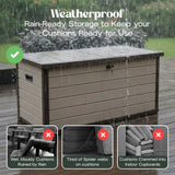 Olsen & Smith 570L Large Garden Storage Box Weather Resistant Outdoor Storage Chest with Lockable Lid Padlock Wood Effect Plastic Cushion Storage Box Heavy Duty Patio Storage Beige