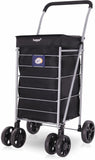 Hoppa 75.6L Lightweight Foldable Shopping Trolley on Wheels – Hard-Wearing Trolley Cart for Storage – Sturdy Push/Pull 6-Wheel Trolley for Shopping and Easy Maneuverability - (Black)