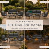 Olsen & Smith Marlow 4 Seater Rattan Garden Furniture Set Outdoor Sofa Set with 3 Seater Sofa Armchair Coffee Table Waterproof Olefin Cushions StormShield Iron Frame Slate Grey