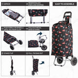 Hoppa 57Ltr Lightweight Shopping Trolley 2025 model, Hard Wearing & Foldaway Push/Pull Cart for Easy Storage With 1 Year Guarantee (Black Flamingos)