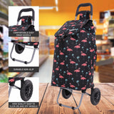 Hoppa 57Ltr Lightweight Shopping Trolley 2025 model, Hard Wearing & Foldaway Push/Pull Cart for Easy Storage With 1 Year Guarantee (Black Flamingos)