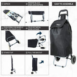 Hoppa 57Ltr Lightweight Shopping Trolley 2025 model, Hard Wearing & Foldaway Push/Pull Cart for Easy Storage With 1 Year Guarantee (Black)
