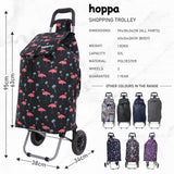 Hoppa 57Ltr Lightweight Shopping Trolley 2025 model, Hard Wearing & Foldaway Push/Pull Cart for Easy Storage With 1 Year Guarantee (Black Flamingos)