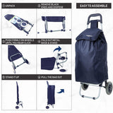 Hoppa Lightweight Shopping Trolley Folding 2 Wheel Large Capacity Shopper (Navy 140)