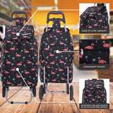 Hoppa 57Ltr Lightweight Shopping Trolley 2025 model, Hard Wearing & Foldaway Push/Pull Cart for Easy Storage With 1 Year Guarantee (Black Flamingos)