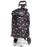 Hoppa 57Ltr Lightweight Shopping Trolley 2025 model, Hard Wearing & Foldaway Push/Pull Cart for Easy Storage With 1 Year Guarantee (Black Flamingos)