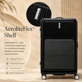 Aerolite FLX Premium Front Loading Large 30 Inch Expandable Suitcase 108L to 125L Lightweight PC Alloy Hard Shell Checked Luggage with 8 Wheel Spinner TSA Lock 10 Year Warranty Black