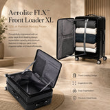Aerolite FLX Premium Front Loading Large 30 Inch Expandable Suitcase 108L to 125L Lightweight PC Alloy Hard Shell Checked Luggage with 8 Wheel Spinner TSA Lock 10 Year Warranty Black