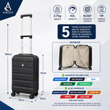Aerolite 55x35x25cm Hard Shell Cabin Suitcase Air Europa Air France KLM Transavia Approved Carry On Luggage with TSA Lock 4 Dual Spinner Wheels 42L Black