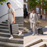 Man carrying Aerolite suitcase on stairs