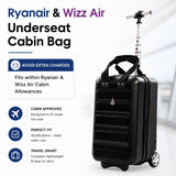 Aerolite 40x20x25cm Ryanair Approved Cabin Bag Lightweight Hard Shell Underseat Suitcase with 2 Wheels TSA Lock Eco-Friendly Interior Carry On Hand Luggage Black