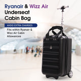 Aerolite 40x20x25cm Ryanair Approved Cabin Bag – Lightweight 2-Wheel Hard Shell Underseat Luggage with TSA Lock – Eco-Friendly Interior – Black