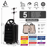 Aerolite 40x20x25cm Ryanair Approved Cabin Bag Lightweight Hard Shell Underseat Suitcase with 2 Wheels TSA Lock Eco-Friendly Interior Carry On Hand Luggage Black