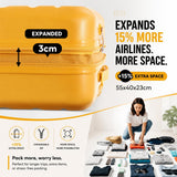 Aerolite Expandable 55x40x20cm to 55x40x23cm Cabin Suitcase Ryanair Priority Wizz Air Lufthansa Carry On Hard Shell Luggage with TSA Lock Dual Spinner Wheels 44L Mango