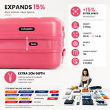 Aerolite Expandable 55x40x20cm to 55x40x23cm Cabin Suitcase Ryanair Priority Wizz Air Lufthansa Carry On Hard Shell Luggage with TSA Lock Dual Spinner Wheels 44L Pink