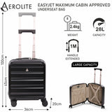 Aerolite 45x36x20cm EasyJet Cabin Suitcase Underseat Hard Shell Carry On Luggage with 8 Spinner Wheels TSA Lock ABS Shell 28L Lightweight Cabin Bag Black