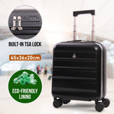Aerolite 45x36x20cm EasyJet Cabin Suitcase Underseat Hard Shell Carry On Luggage with 8 Spinner Wheels TSA Lock ABS Shell 28L Lightweight Cabin Bag Black