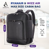 Aerolite 40x30x20cm Ryanair & Wizz Air Cabin Backpack – Underseat Carry On Hand Luggage, Lightweight 24L Travel Rucksack with Luggage Strap, Approved for easyJet & More (Black)