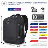 Aerolite 40x30x20cm Ryanair & Wizz Air Underseat Travel Backpack Cabin Size Hand Luggage with USB Charging Port RFID Pocket Wet Compartment YKK Zippers Luggage Strap Black