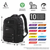 Aerolite 40x30x20cm Ryanair Wizz Air Cabin Backpack 24L Underseat Carry On Travel Rucksack with USB Charging Port Water Resistant Recycled Fabric for Flights Hiking Camping Black