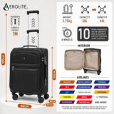 Aerolite Premium Expandable Cabin Suitcase 55x40x20cm to 55x40x23cm Ryanair Priority Carry On Luggage with Reinforced Metal Frame YKK Zippers TSA Lock Silent Spinner Wheels Anti Microbial Interior Soft Shell Hand Luggage