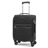 Black suitcase with wheels and handle on a white background