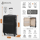 Aerolite Premium 3 Piece Expandable Luggage Set Cabin 28 Inch Large and 32 Inch Extra Large Soft Shell Suitcases with Reinforced Metal Frame Japanese YKK Zippers TSA Locks Silent Dual Spinner Wheels Black